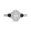 Thumbnail Image 6 of Neil Lane Oval-Cut Diamond & Natural Sapphire Double Halo Engagement Ring 7/8 ct tw 14K White Gold