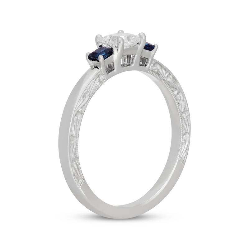Main Image 5 of Neil Lane Princess-Cut Diamond & Natural Sapphire Three-Stone Engagement Ring 3/8 ct tw 14K White Gold