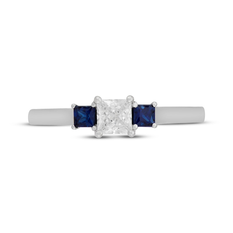 Main Image 6 of Neil Lane Princess-Cut Diamond & Natural Sapphire Three-Stone Engagement Ring 3/8 ct tw 14K White Gold