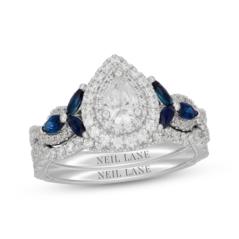Main Image 1 of Neil Lane Pear-Shaped Diamond & Natural Blue-Sapphire Bridal Set 1 ct tw 14K White Gold