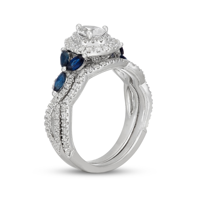 Main Image 2 of Neil Lane Pear-Shaped Diamond & Natural Blue-Sapphire Bridal Set 1 ct tw 14K White Gold