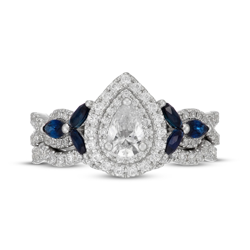 Main Image 3 of Neil Lane Pear-Shaped Diamond & Natural Blue-Sapphire Bridal Set 1 ct tw 14K White Gold