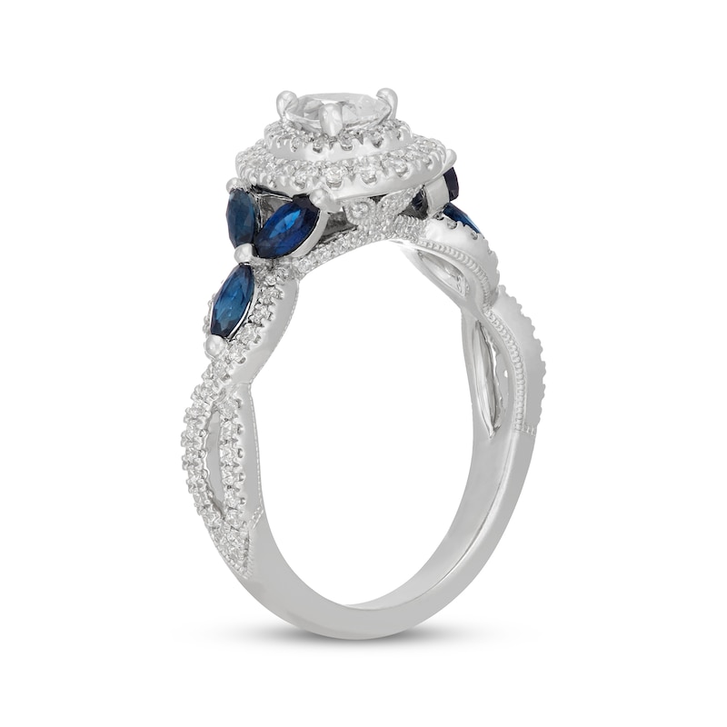Main Image 5 of Neil Lane Pear-Shaped Diamond & Natural Sapphire Double Halo Engagement Ring 3/4 ct tw 14K White Gold