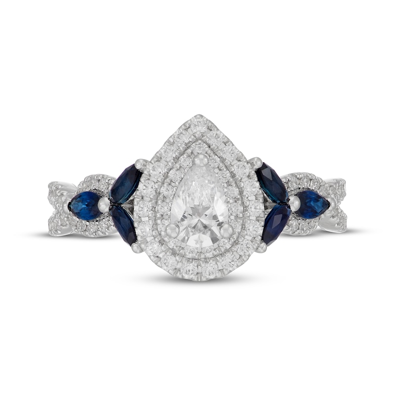 Main Image 6 of Neil Lane Pear-Shaped Diamond & Natural Sapphire Double Halo Engagement Ring 3/4 ct tw 14K White Gold