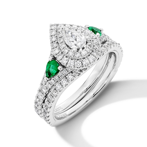 Neil Lane Pear-Shaped Diamond & Natural Emerald Bridal Set 1-1/6 ct tw 14K White Gold