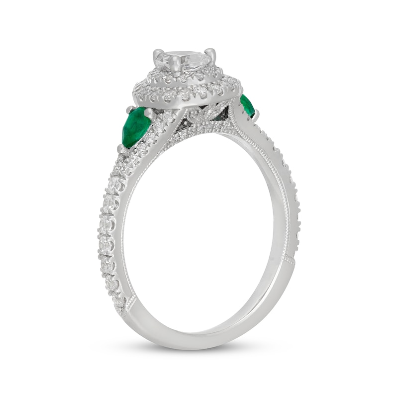 Neil Lane Pear-Shaped Diamond & Natural Emerald Engagement Ring 7/8 ct tw 14K White Gold