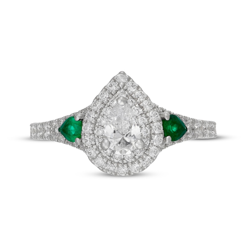 Neil Lane Pear-Shaped Diamond & Natural Emerald Engagement Ring 7/8 ct tw 14K White Gold