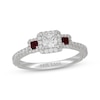 Thumbnail Image 4 of Neil Lane Princess-Cut Diamond & Natural Ruby Three-Stone Engagement Ring 3/4 ct tw 14K White Gold