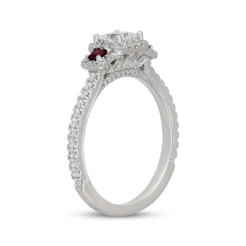 Main Image 5 of Neil Lane Princess-Cut Diamond & Natural Ruby Three-Stone Engagement Ring 3/4 ct tw 14K White Gold