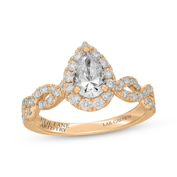 Neil Lane Artistry Lab-Grown Diamond Certified Pear-Shaped Halo Engagement Ring 1-1/2 ct tw 14K Yellow Gold