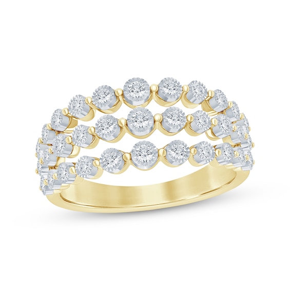 Now + Forever Diamond Three-Row Anniversary Ring 1/4 ct tw 14K Yellow Gold