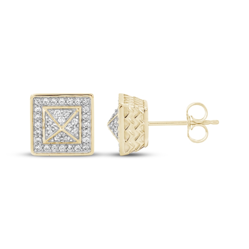 Main Image 1 of Men's Multi-Diamond Pyramid Center Stud Earrings 1/4 ct tw 10K Yellow Gold