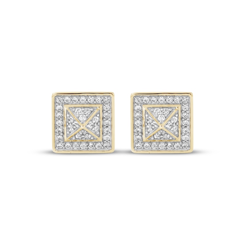 Main Image 2 of Men's Multi-Diamond Pyramid Center Stud Earrings 1/4 ct tw 10K Yellow Gold