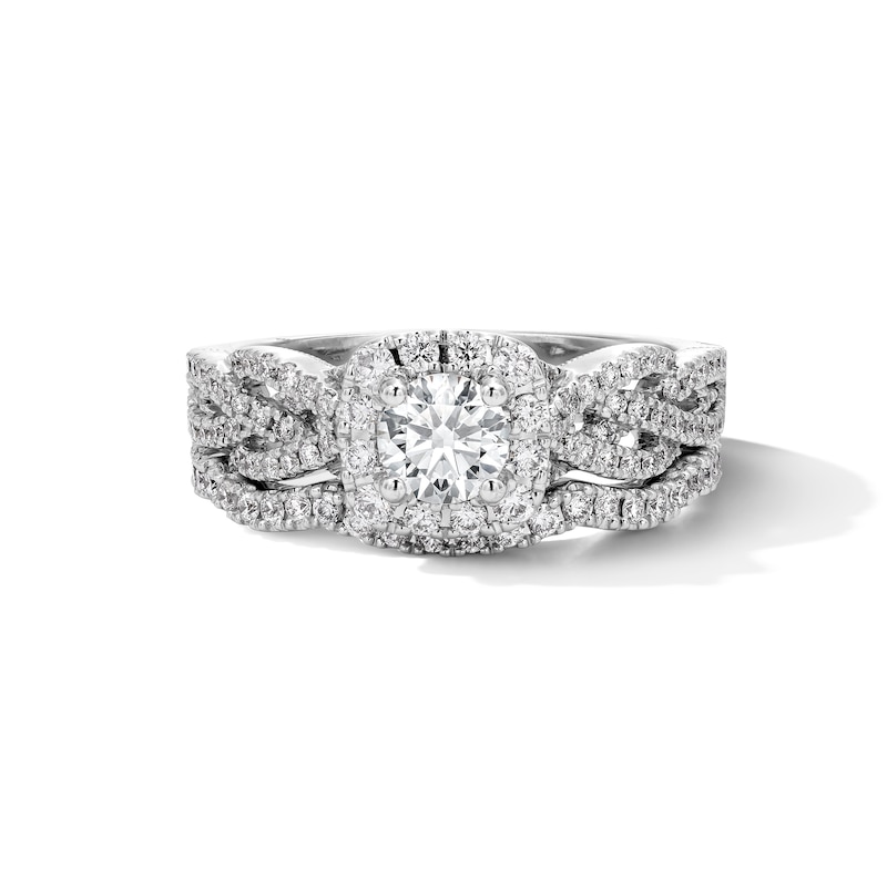 Main Image 3 of Neil Lane Round-Cut Diamond Cushion Halo Braided Bridal Set 1 ct tw 14K White Gold