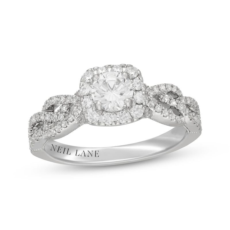 Main Image 1 of Neil Lane Round-Cut Diamond Cushion Halo Braided Engagement Ring 7/8 ct tw 14K White Gold