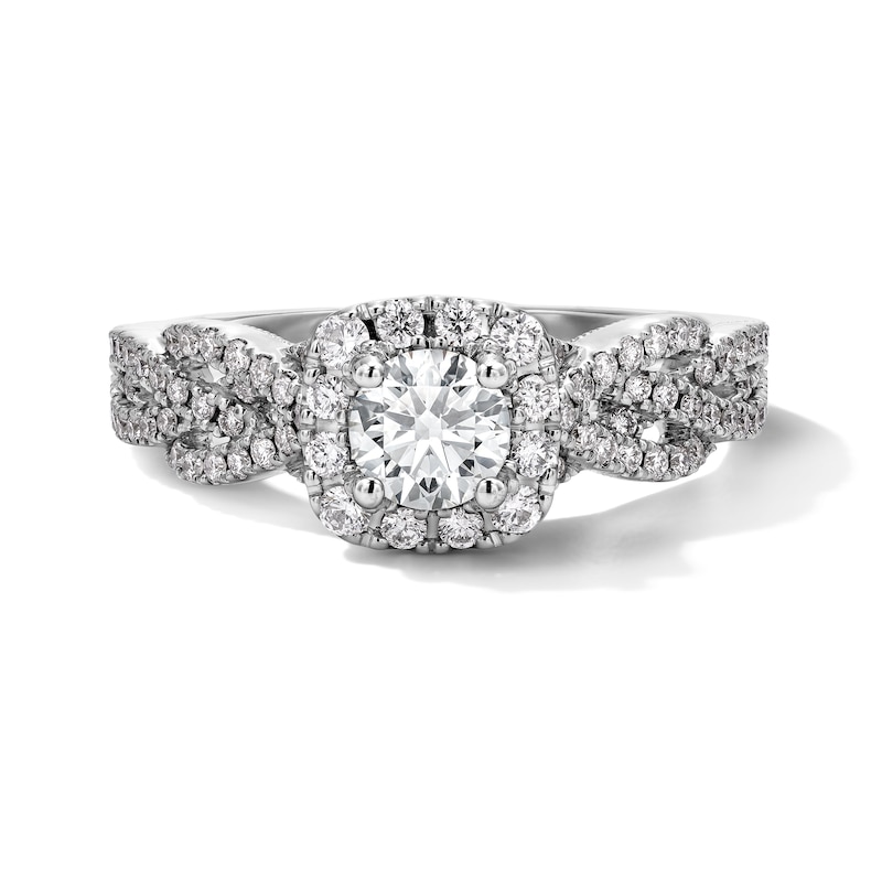 Main Image 3 of Neil Lane Round-Cut Diamond Cushion Halo Braided Engagement Ring 7/8 ct tw 14K White Gold