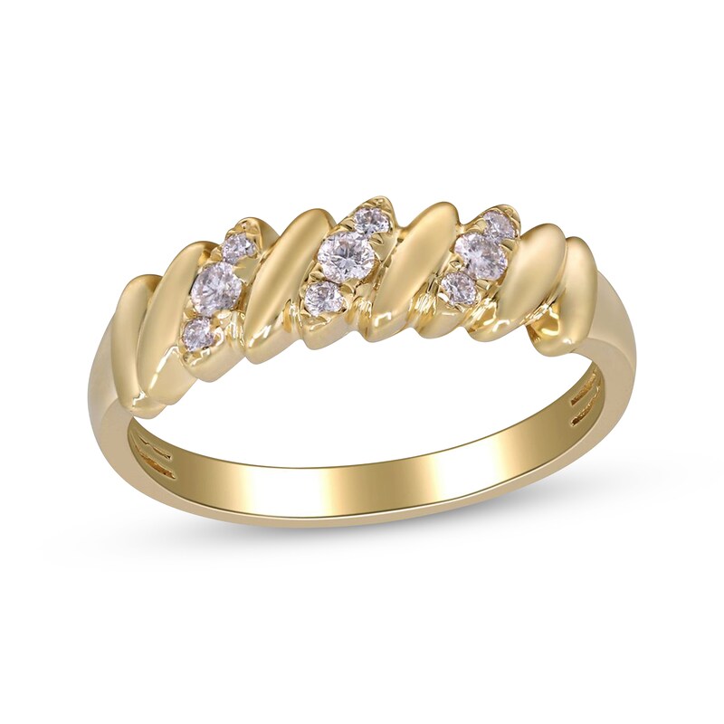 Main Image 1 of Diamond Diagonal Row Scalloped Fashion Ring 1/6 ct tw 10K Yellow Gold