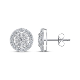 Multi-Diamond Halo Stud Earrings 1 ct tw 10K White Gold
