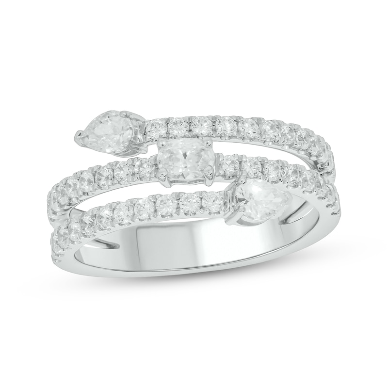 Main Image 1 of Pear, Oval & Round-Cut Diamond Three-Row Spiral Ring 1 ct tw 14K White Gold