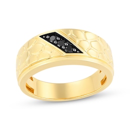 Now + Forever Men's Black Diamond Three-Stone Nugget Wedding Band 1/6 ct tw 10K Yellow Gold