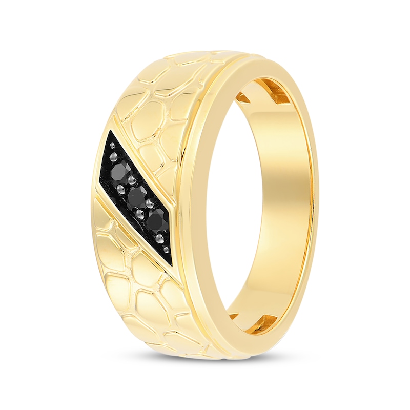 Main Image 2 of Now + Forever Men's Black Diamond Three-Stone Nugget Wedding Band 1/6 ct tw 10K Yellow Gold