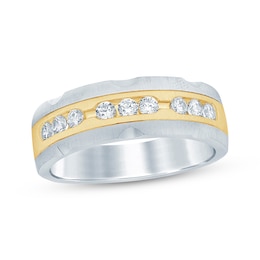 Now + Forever Men's Diamond Trios Wedding Band 1/2 ct tw 10K Two-Tone Gold