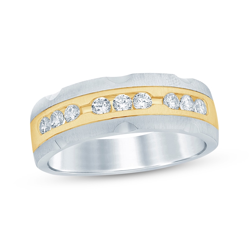 Main Image 1 of Now + Forever Men's Diamond Trios Wedding Band 1/2 ct tw 10K Two-Tone Gold