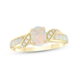 Lab-Created Opal & Diamond Ring 1/20 ct tw 10K Yellow Gold
