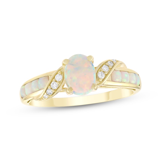 Lab-Created Opal & Diamond Ring 1/20 ct tw 10K Yellow Gold