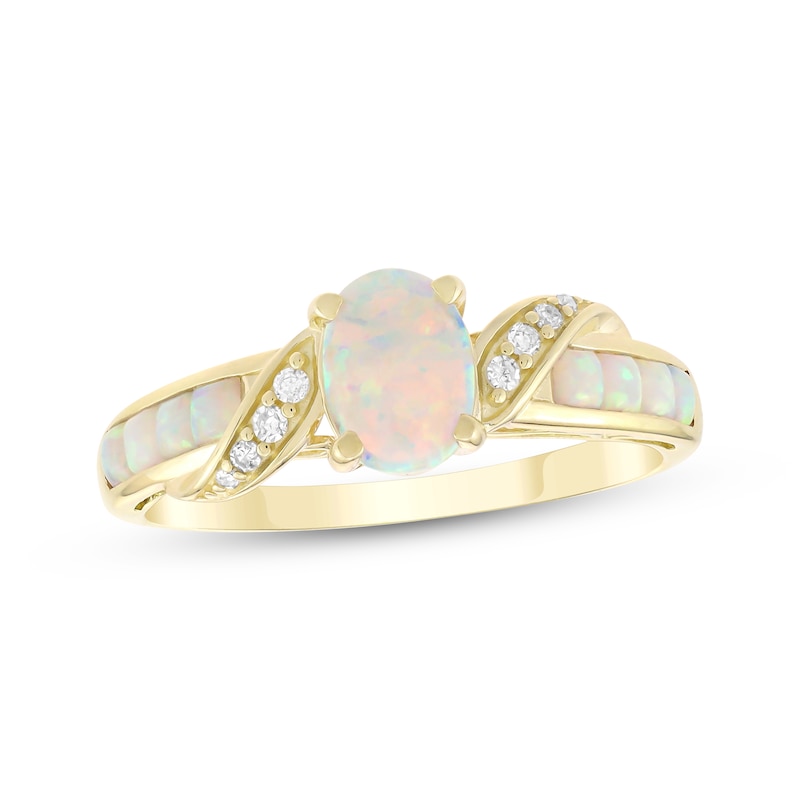 Main Image 1 of Lab-Created Opal & Diamond Ring 1/20 ct tw 10K Yellow Gold