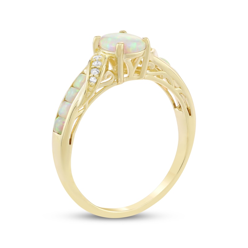 Main Image 2 of Lab-Created Opal & Diamond Ring 1/20 ct tw 10K Yellow Gold