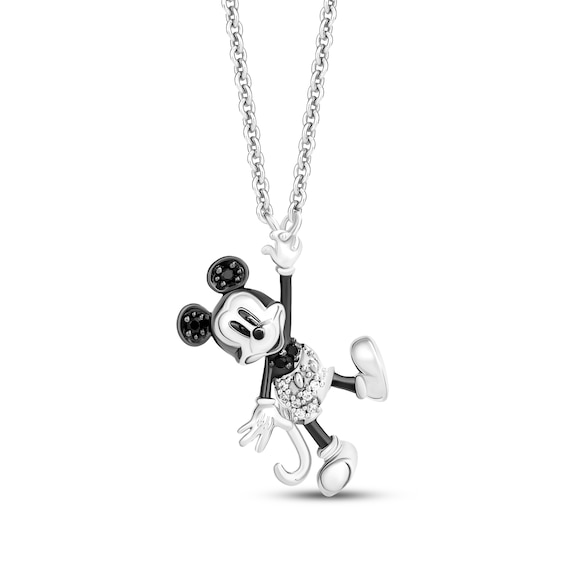 Disney Treasures Mickey Mouse Black & White Diamond Necklace 1/20 ct tw Sterling Silver 18"