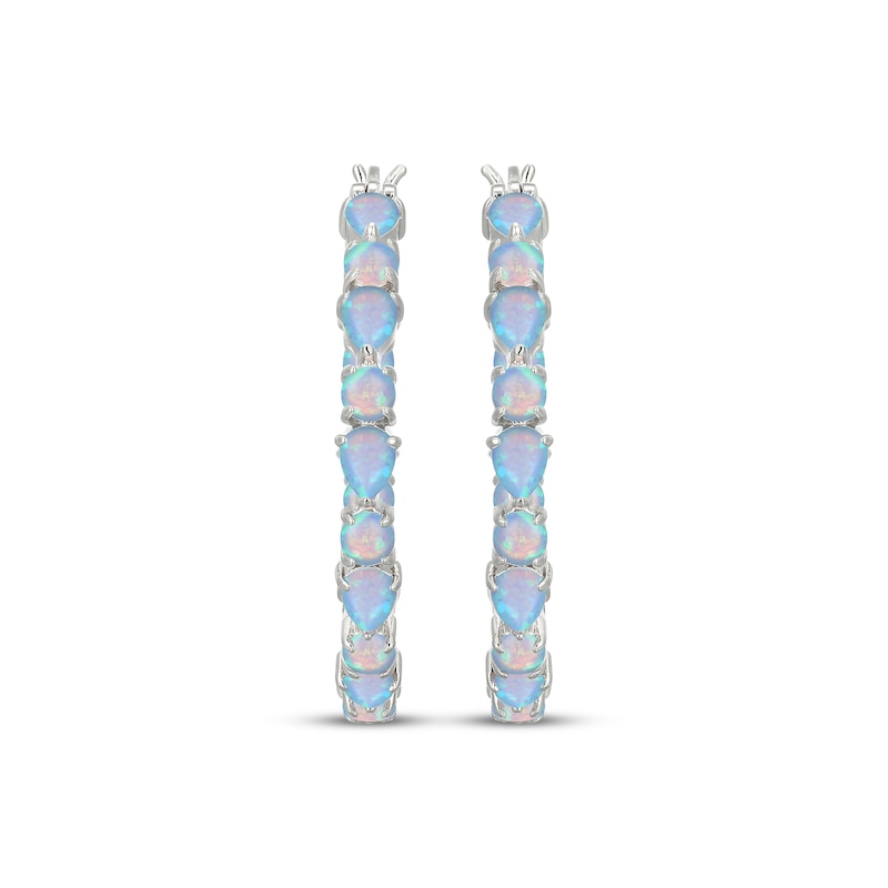 Main Image 2 of Pear-Shaped & Round-Cut Blue Lab-Created Opal Inside-Out Hoop Earrings Sterling Silver