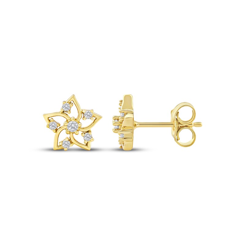 Main Image 3 of Diamond Flower Stud Earrings 1/10 ct tw 10K Yellow Gold