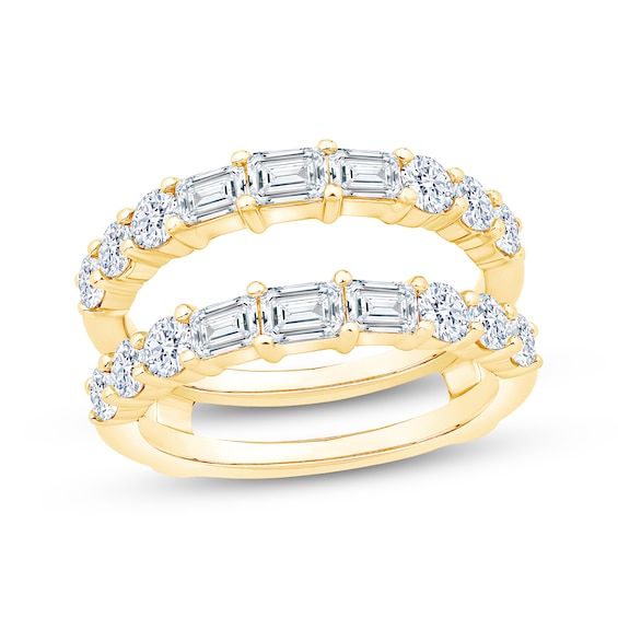 Now + Forever Lab-Grown Diamonds Emerald-Cut & Round-Cut Enhancer Ring 2 ct tw 14K Yellow Gold