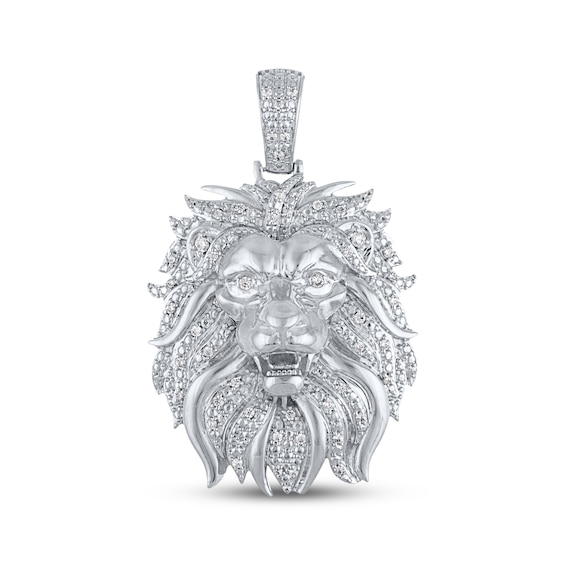 Men's Diamond Lion Head Charm 1/2 ct tw Sterling Silver