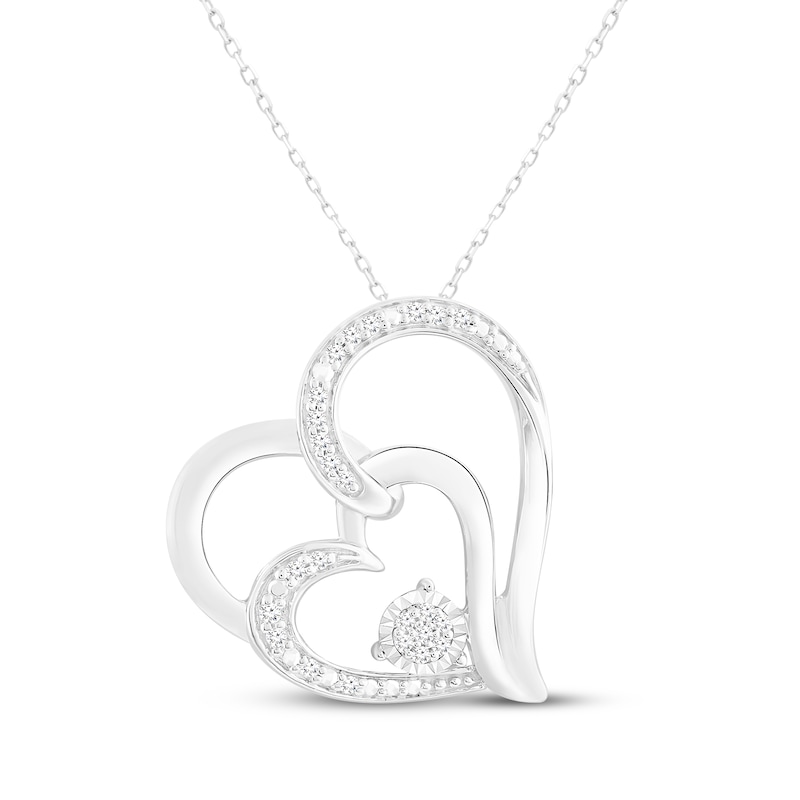 Main Image 1 of Diamond Double Tilted Heart Necklace 1/10 ct tw Sterling Silver 18&quot;