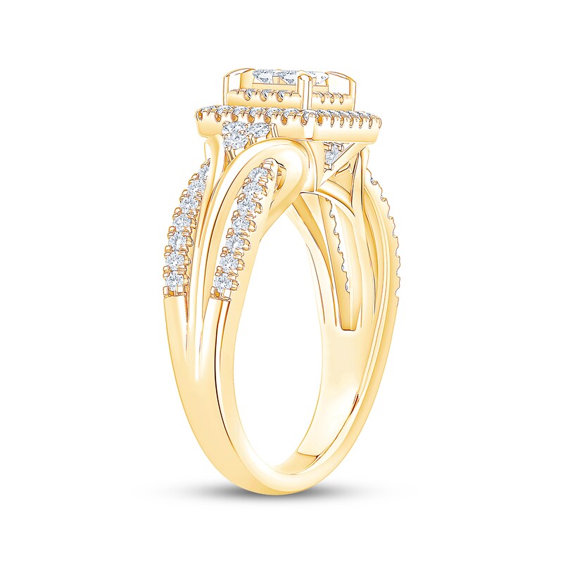 Main Image 2 of Now + Forever Princess-Cut Quad Diamond Double Halo Engagement Ring 5/8 ct tw 14K Yellow Gold