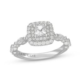 Neil Lane Premiere Princess-Cut Diamond Double Halo Engagement Ring 1-1/8 ct tw 14K White Gold