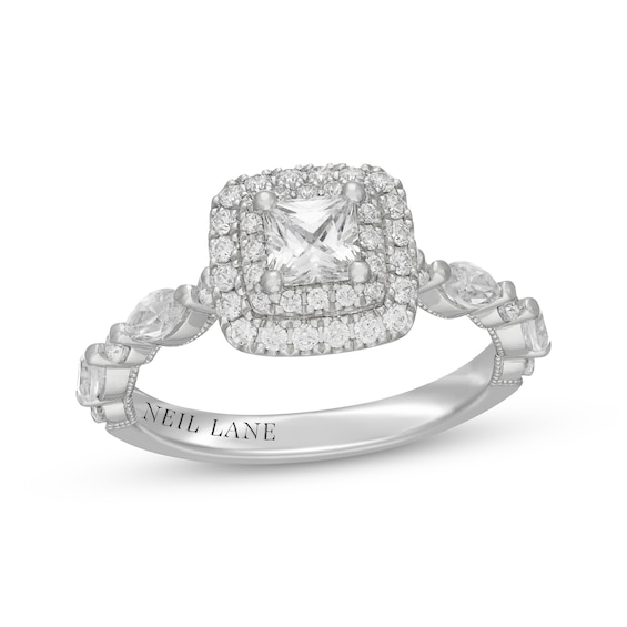 Neil Lane Premiere Princess-Cut Diamond Double Halo Engagement Ring 1-1/8 ct tw 14K White Gold