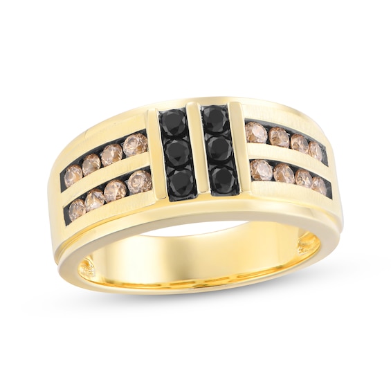 Men's Black & Brown Diamond Wedding Band 1 ct tw 10K Yellow Gold