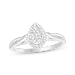 Multi-Diamond Teardrop Halo Promise Ring 1/10 ct tw Sterling Silver