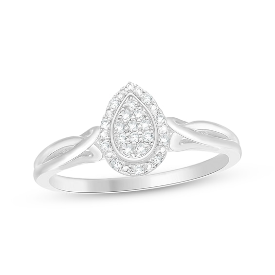 Multi-Diamond Teardrop Halo Promise Ring 1/10 ct tw Sterling Silver