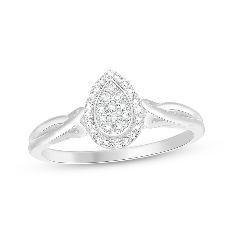Main Image 1 of Multi-Diamond Teardrop Halo Promise Ring 1/10 ct tw Sterling Silver