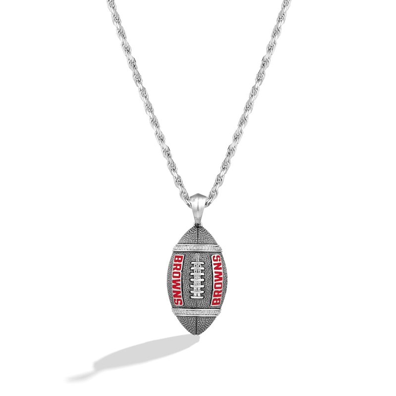 Main Image 1 of True Fans Cleveland Browns 1/20 CT. T.W. Diamond Vertical Football Necklace in Sterling Silver