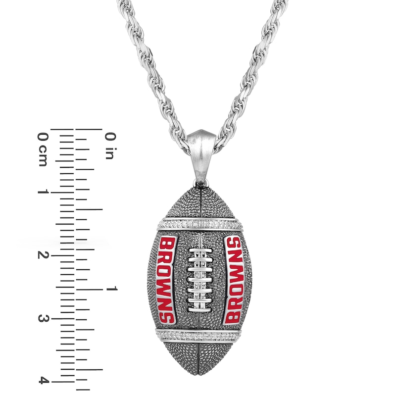 Main Image 4 of True Fans Cleveland Browns 1/20 CT. T.W. Diamond Vertical Football Necklace in Sterling Silver