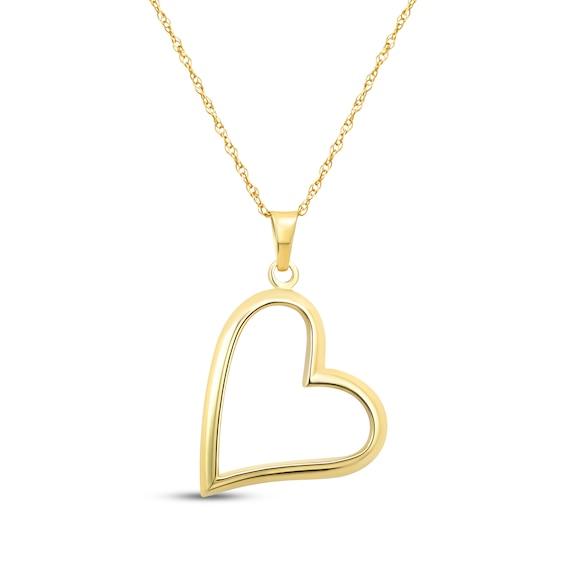 Tilted Open Heart Necklace 10K Yellow Gold 18"