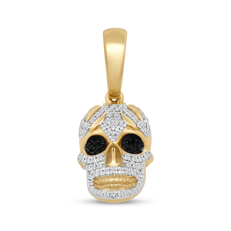 Main Image 1 of Men's Black & White Diamond Skull Charm 1/5 ct tw 10K Yellow Gold