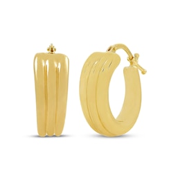 Tapered Sculpted Hoop Earrings Hollow 14K Yellow Gold