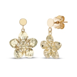 Diamond-Cut Flower Dangle Earrings 14K Yellow Gold